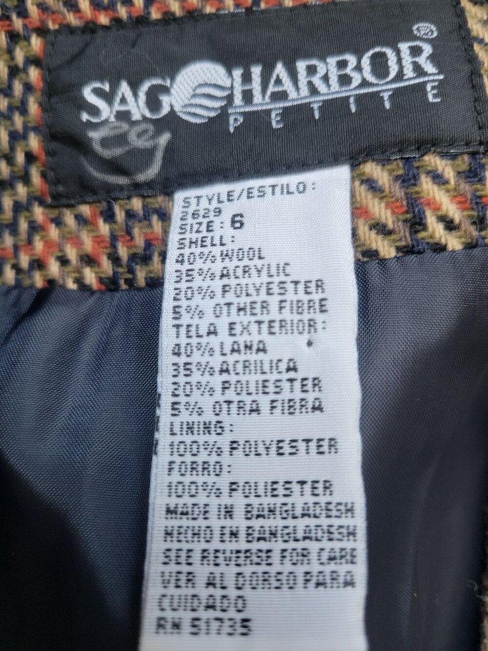 Sag Harbor wool-blend tweed blazer classic houndstooth plaid pattern Size 6 - Picture 8 of 11
